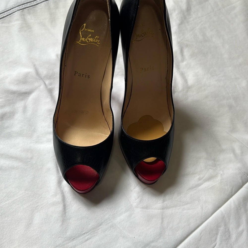 Christian Louboutin Black Heels with Red Peep Toe